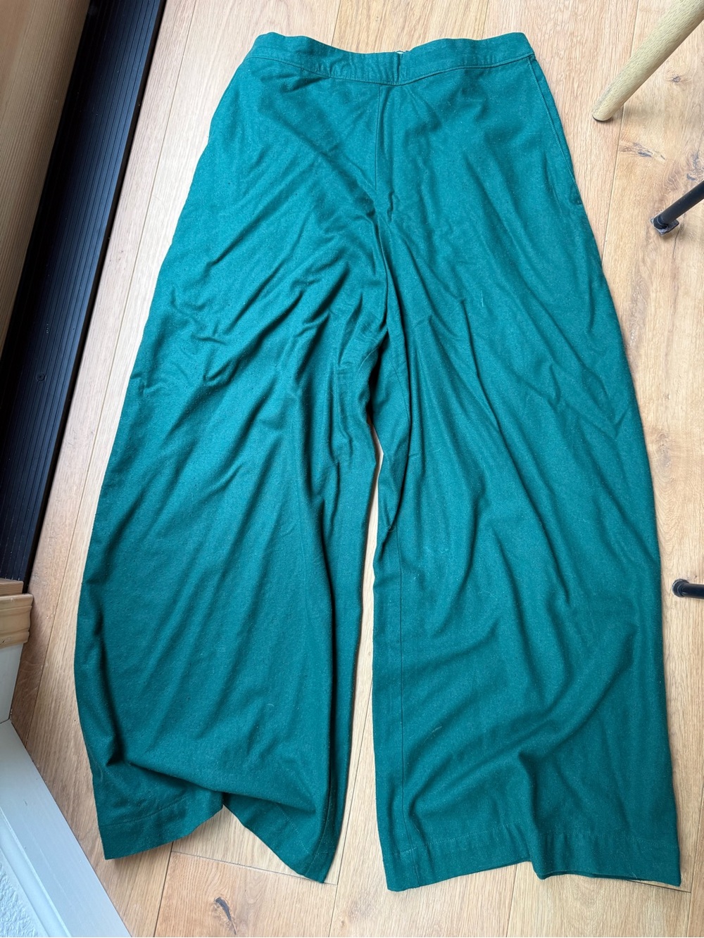 Raw silk Wide-Leg Jumpsuit Pants in Teal Green